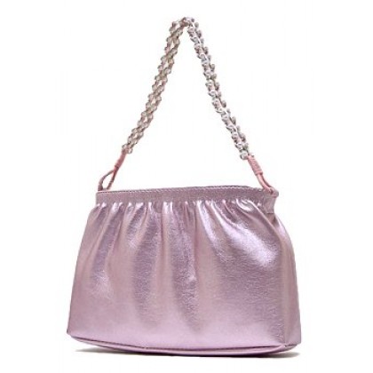 Evening Bag - 12 PCS - Metallic w/ Faux Pearl Strap - Pink - BG-MP934PK